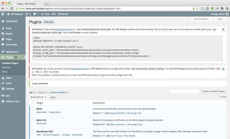 WP Rocket Error Messages