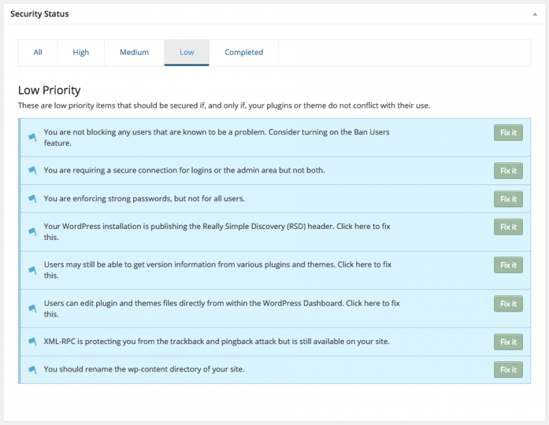 WordPress Security iThemes Low Priority