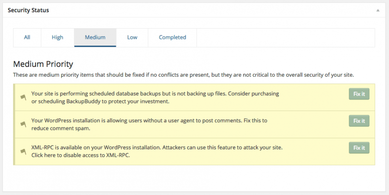 WordPress Security iThemes Medium Priority