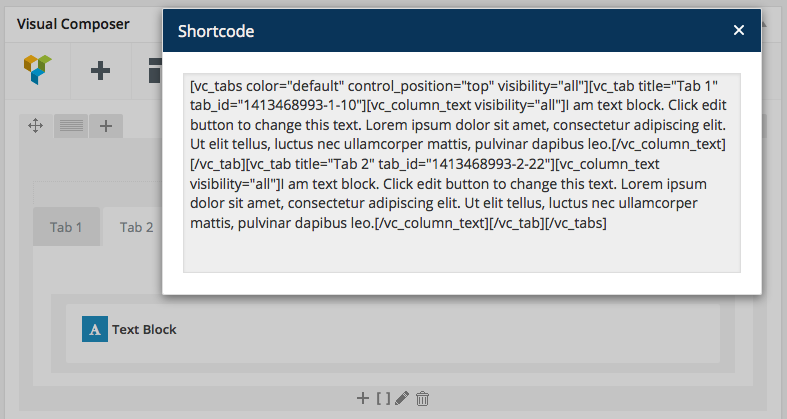 Shortcodes in Visual Composer