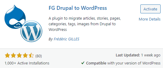 Activate FG Drupal to WordPress