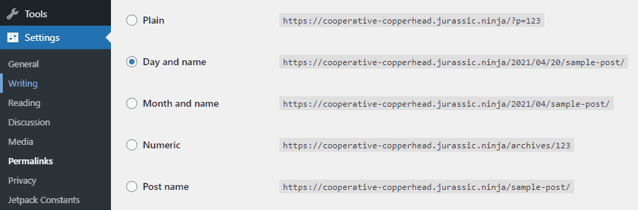 WordPress dashboard settings
