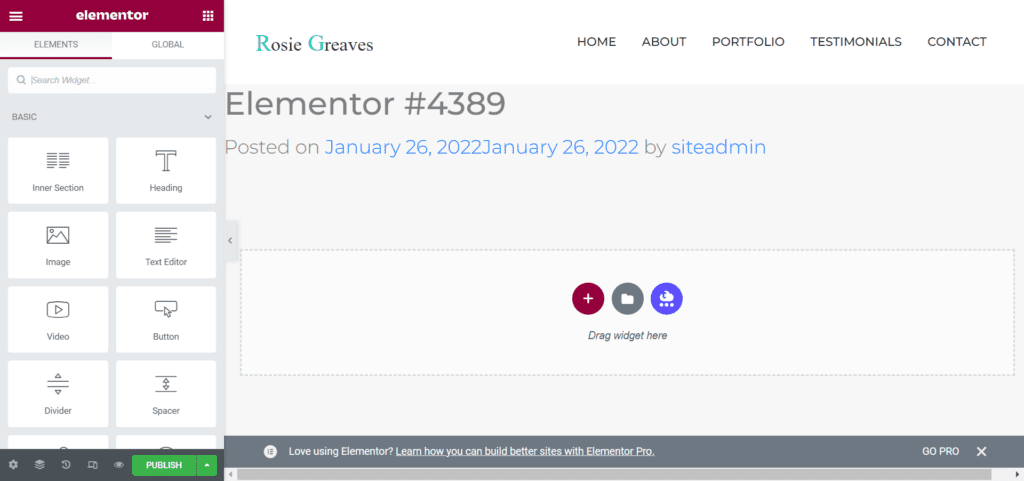 An image showing the Elementor page builder, which can be used to customize themes without a great deal of technical knowledge