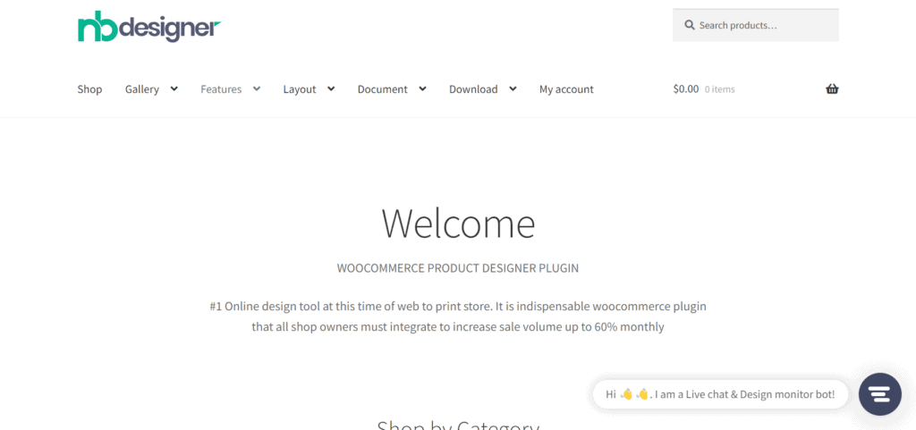 An image showing the homepage of NBdesigner Product Designer