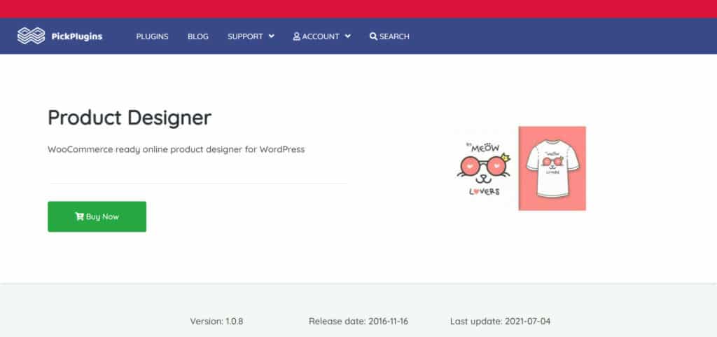 An image showing the homepage of PickPlugins Product Designer