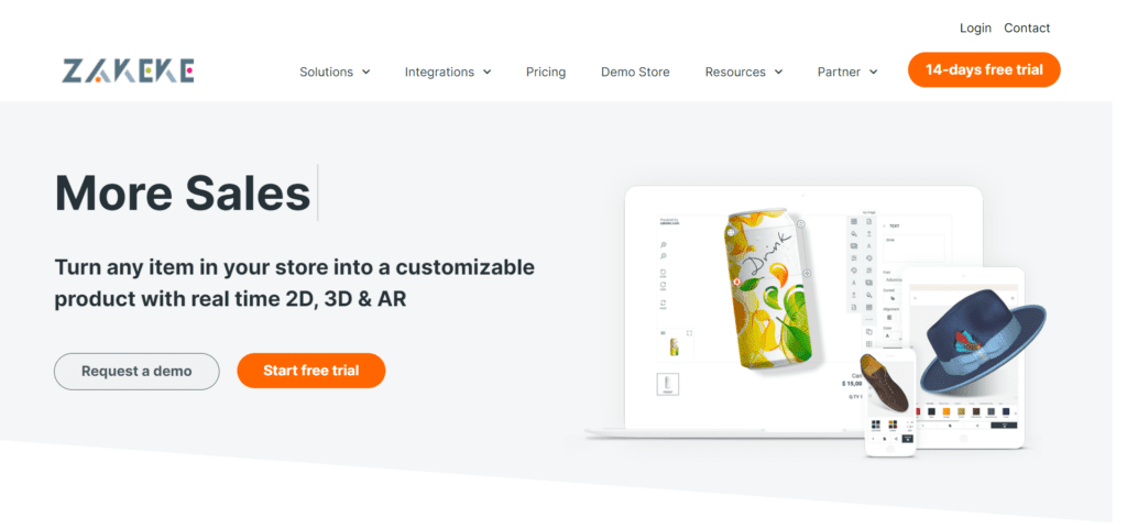 An image showing the homepage of Zakeke Product Designer