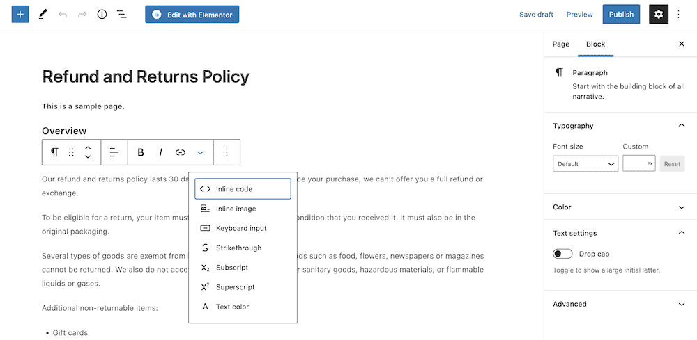 jQuery block editor