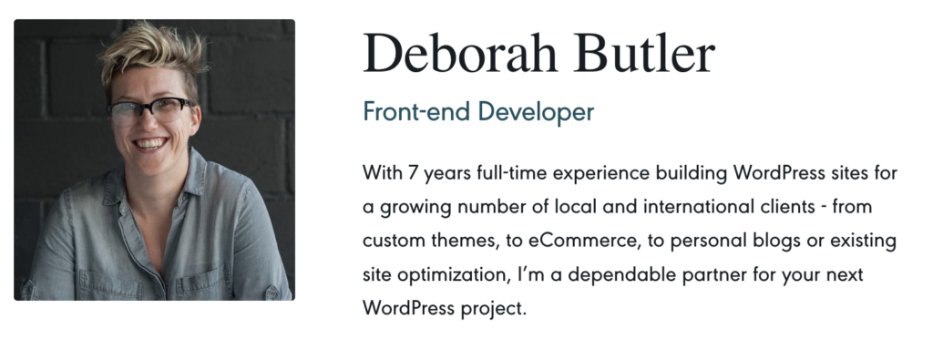 Debora Butler: Frontend Developer and Women of Codeable member. 