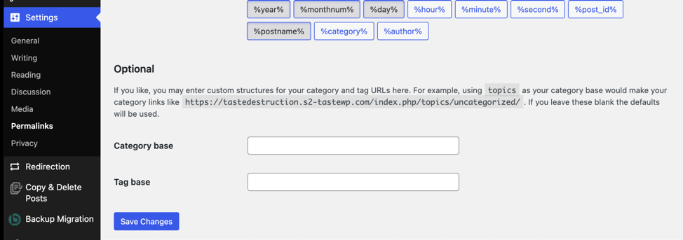 Permalink settings