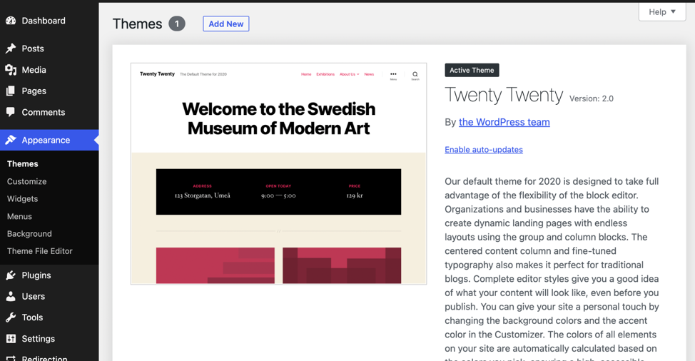 Twenty Twenty, one of the default WordPress themes