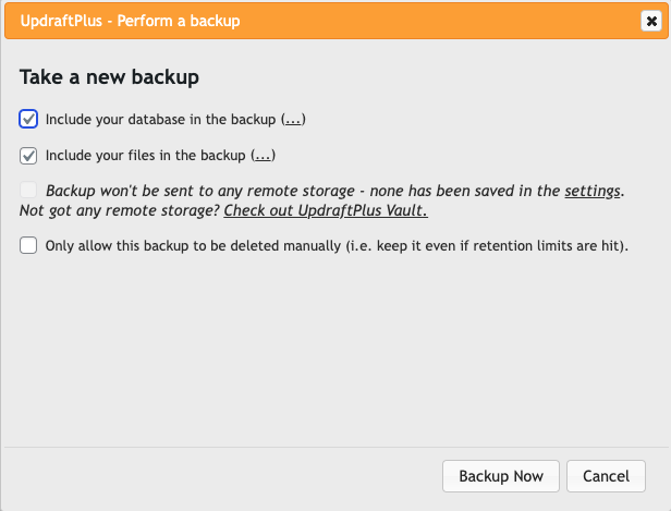 UpdraftPlus take a new backup