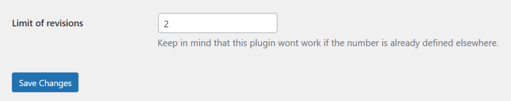The Limit of revisions settings menu with revisions set to 2