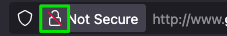 Firefox browser displaying a crossed-out padlock for insecure websites