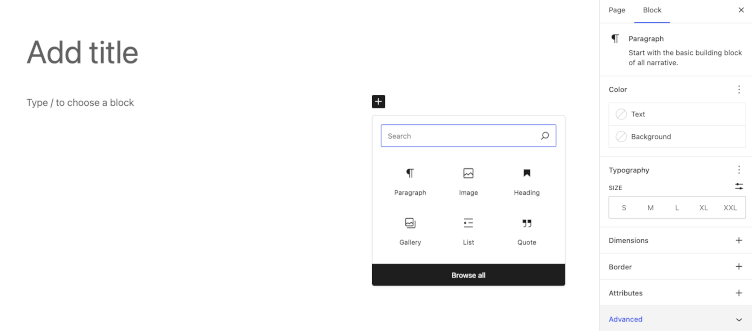 WordPress Gutenberg block editor interface