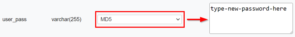 Resetting the password from the phpMy Admin.