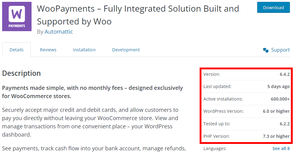 The WooPayments plugin updates information.