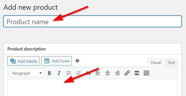 Adding the title and description of the new product in WooCommerce.