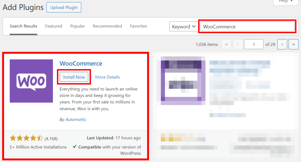 Installing and activating WooCommerce on WordPress.