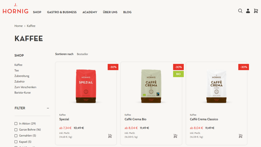 J. Hornig – a WoCommere-based online store.