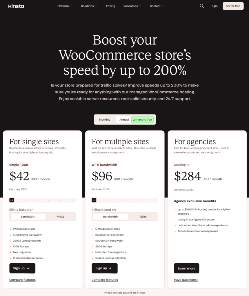 Kinsta’s WooCommerce hosting plans