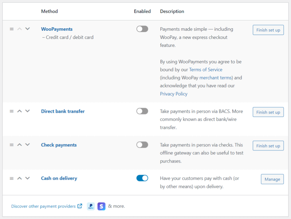 WooCommerce payment integrations and options.