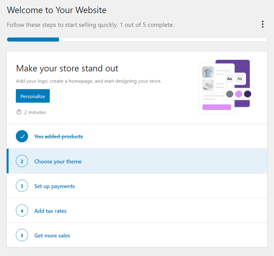 The WooCommerce setup wizard.