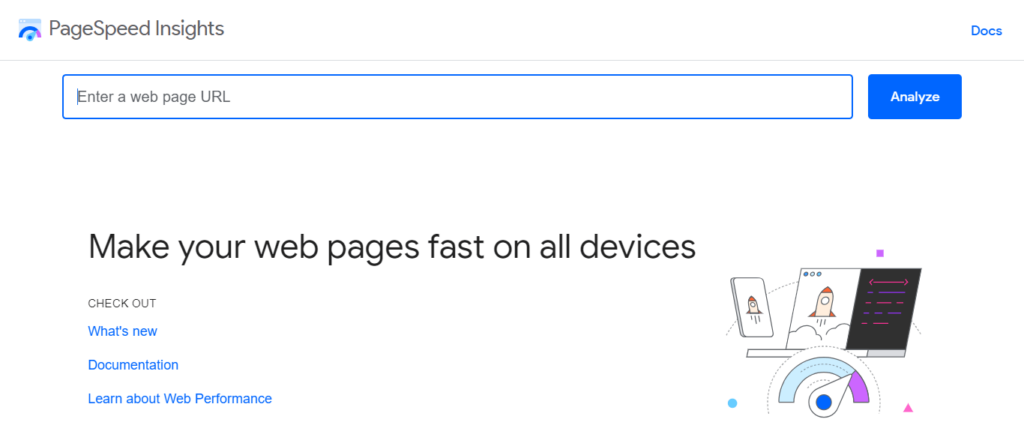 Google PageSpeed Insights homepage.