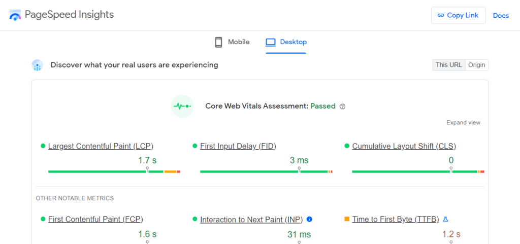 Example of Google’s PageSpeed Insights report.