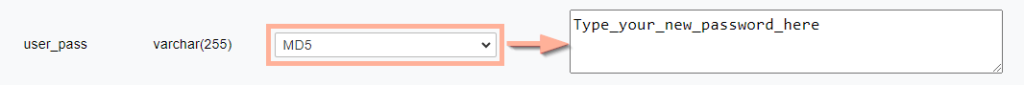 Typing new password on phpMyAdmin