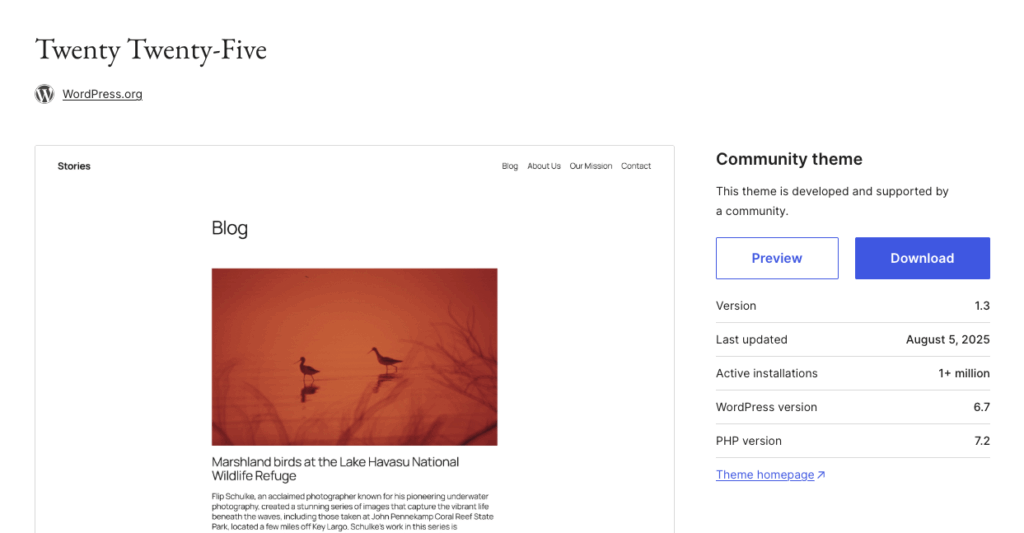 Default WordPress theme Twenty Twenty-Five