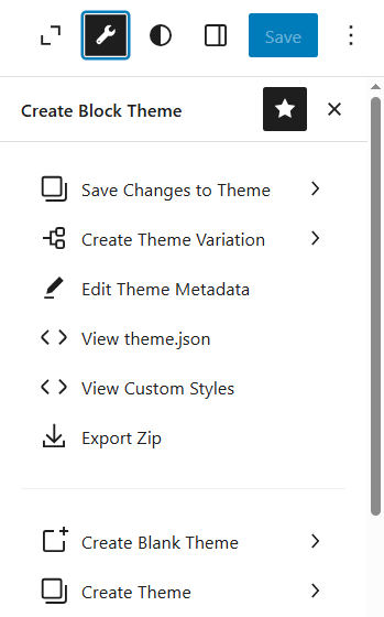 Using the Create Block Theme plugin in the Site Editor.