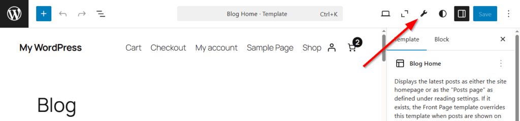Customizing a WordPress block theme with the Site Editor.