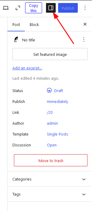 Post settings in the WordPress editor.