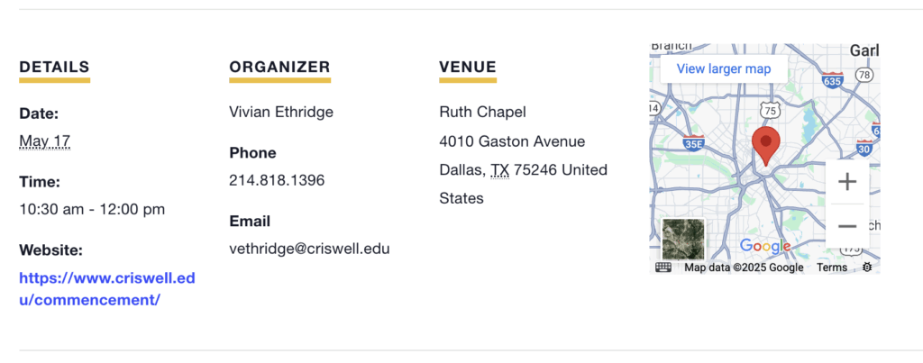 Interactive map as featured on Criswell College’s event landing page
