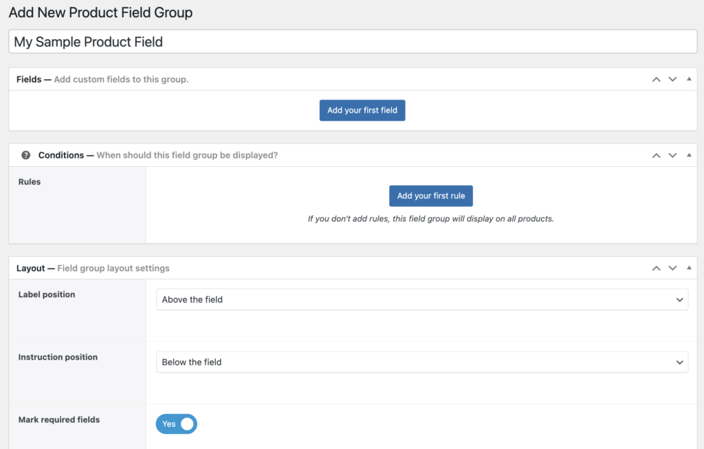 Create new product field group
