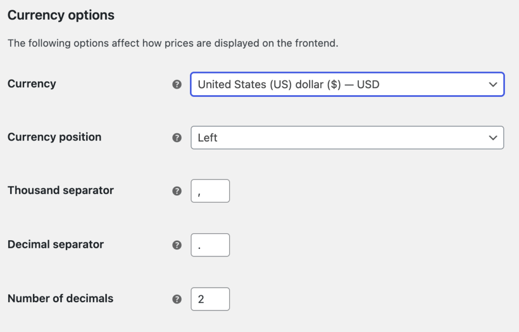 Checking WooCommerce currency options