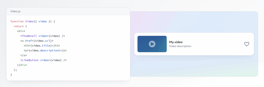 Using React components to design a video element | Source: React