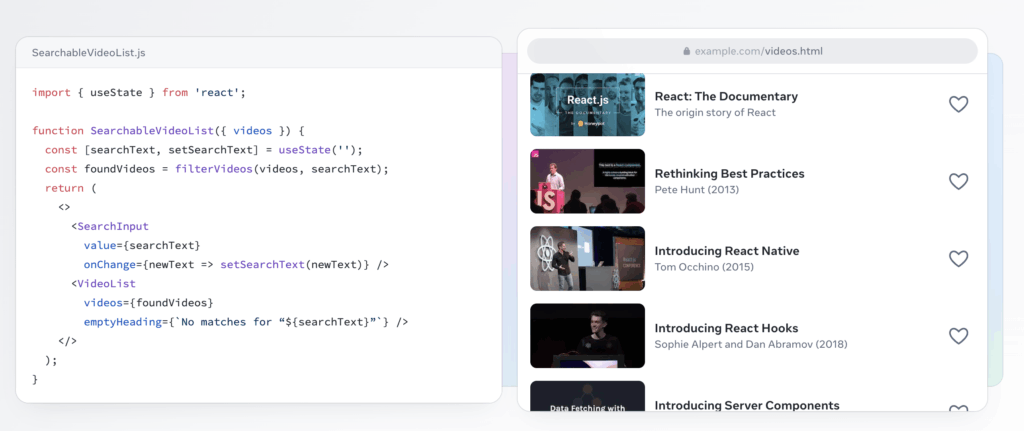 Creating an interactive video list with JSX | Source: React