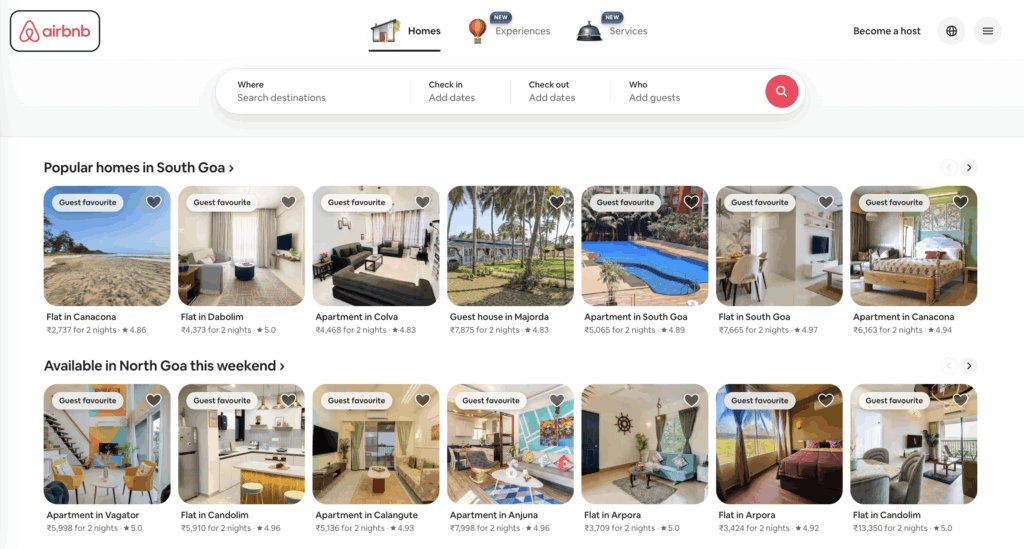 Airbnb’s home page featuring sophisticated interactive elements to improve accessibility | Source: Airbnb