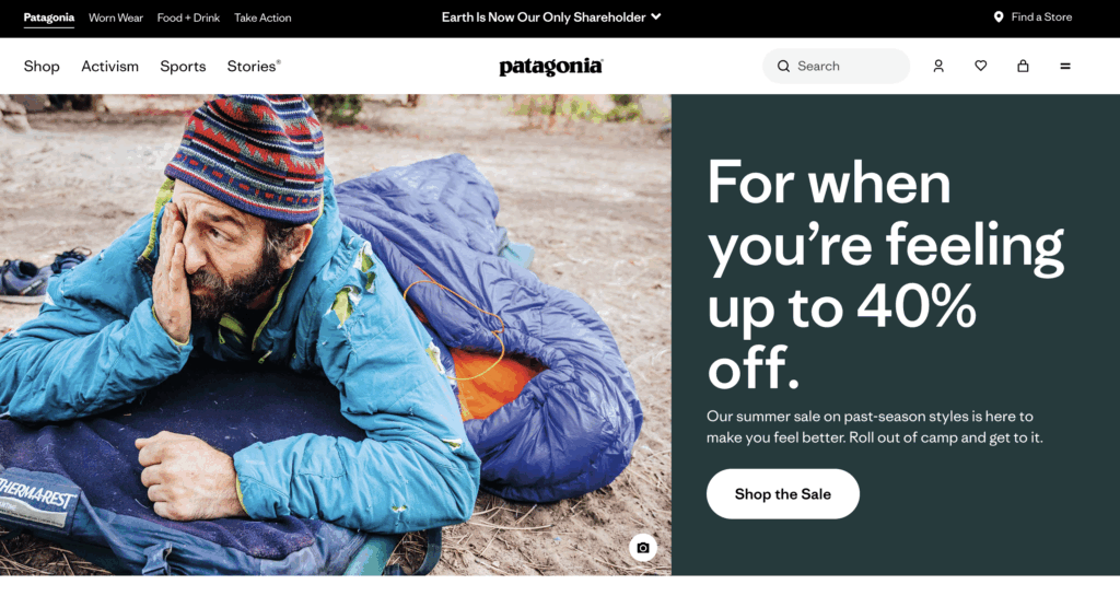 Patagonia’s website showcasing their commitment to environmental responsibility | Source: Patagonia