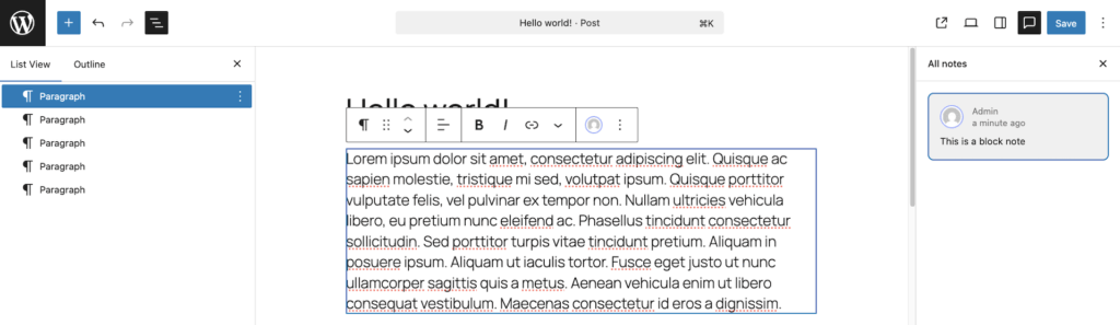 Comment on blocks in WordPress 6.9