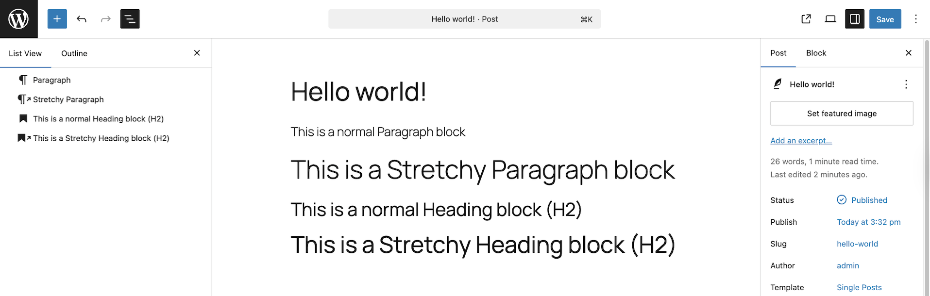 Stretchy Paragraph and Heading Demo