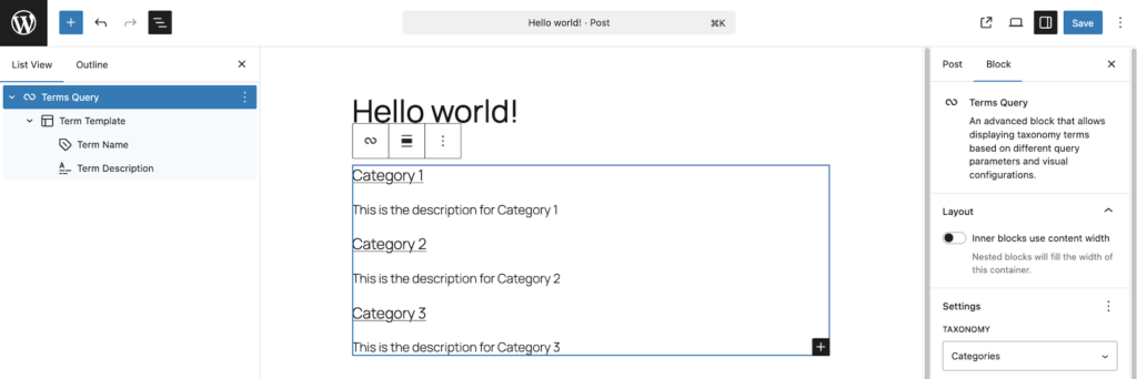 Terms Query Block Demo