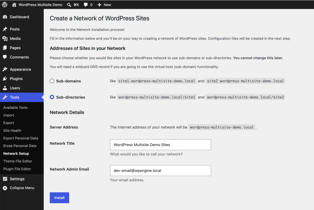Creating a network of WordPress sites