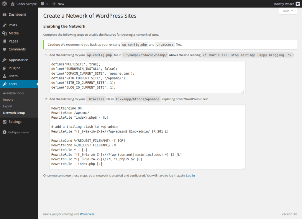 Enabling the network with custom code | Source: WordPress.org documentation