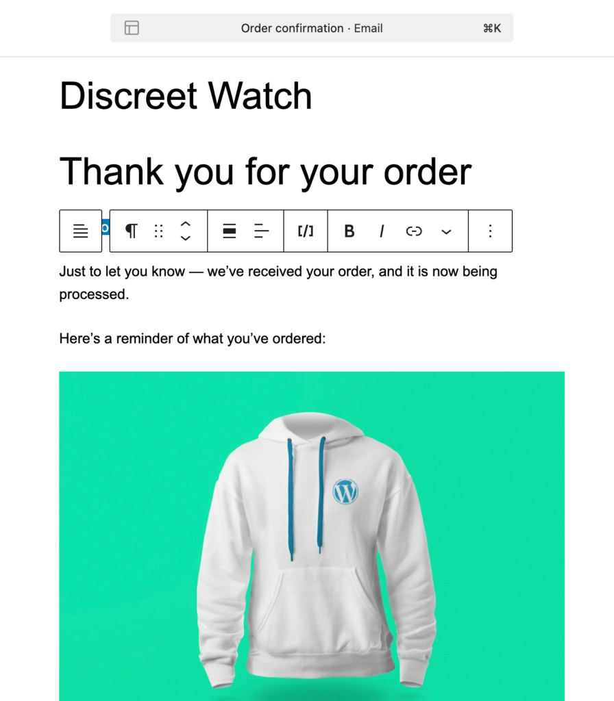 WooCommerce’s default block editor for transactional emails